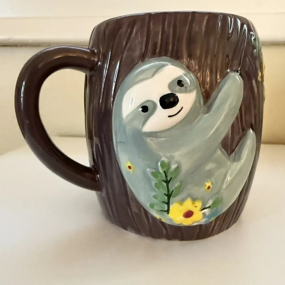3D Sloth Figural Coffee Mug Natural Life Ceramic Cup Don’t Hurry Folk Art Gift